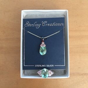 New Sterling Silver CZ Pendant Necklace and Ring 8